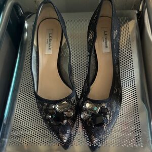 LK Bennett Black Lace Heels with Embellishments